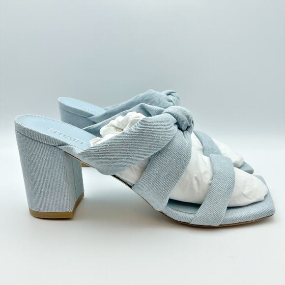 Stuart Weitzman Womens Playa 75 Knot Block Heel Sandals 9.5M Blue Denim NWOB - Picture 3 of 12